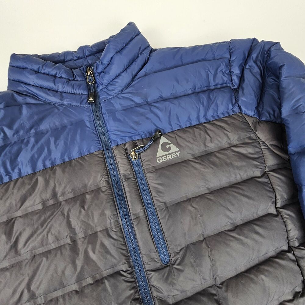 Gerry Power 650 Men's Large Down Puffer Jacket Blue Gray Packable Lightweight